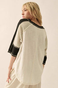 Easy Fit Colorblock Raw-Edge Oversize Raglan Tee - ShopPromesa