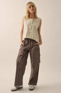 Easy Fit Cotton Slub Half-Button Henley Tank Top - ShopPromesa