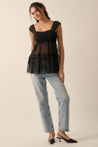 Purely Pretty Smocked Lace Babydoll Top - ShopPromesa