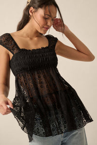 Purely Pretty Smocked Lace Babydoll Top - ShopPromesa