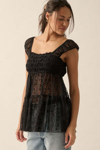 Purely Pretty Smocked Lace Babydoll Top - ShopPromesa