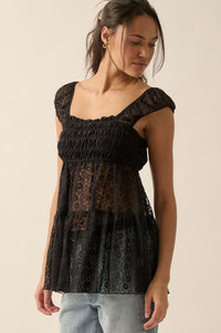 Purely Pretty Smocked Lace Babydoll Top - ShopPromesa