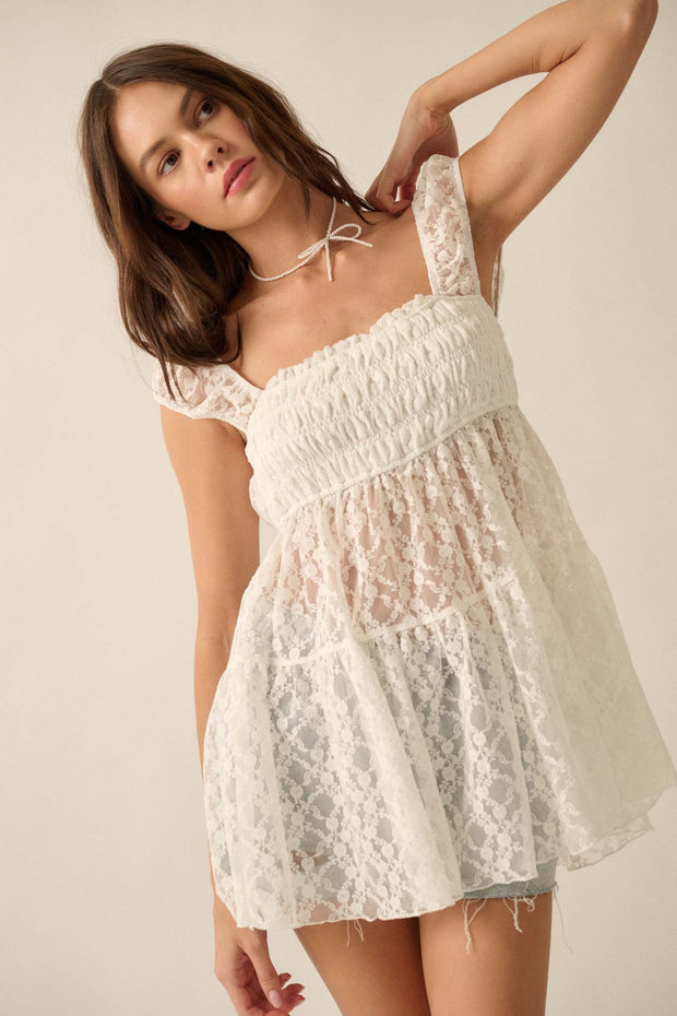 Purely Pretty Smocked Lace Babydoll Top - ShopPromesa