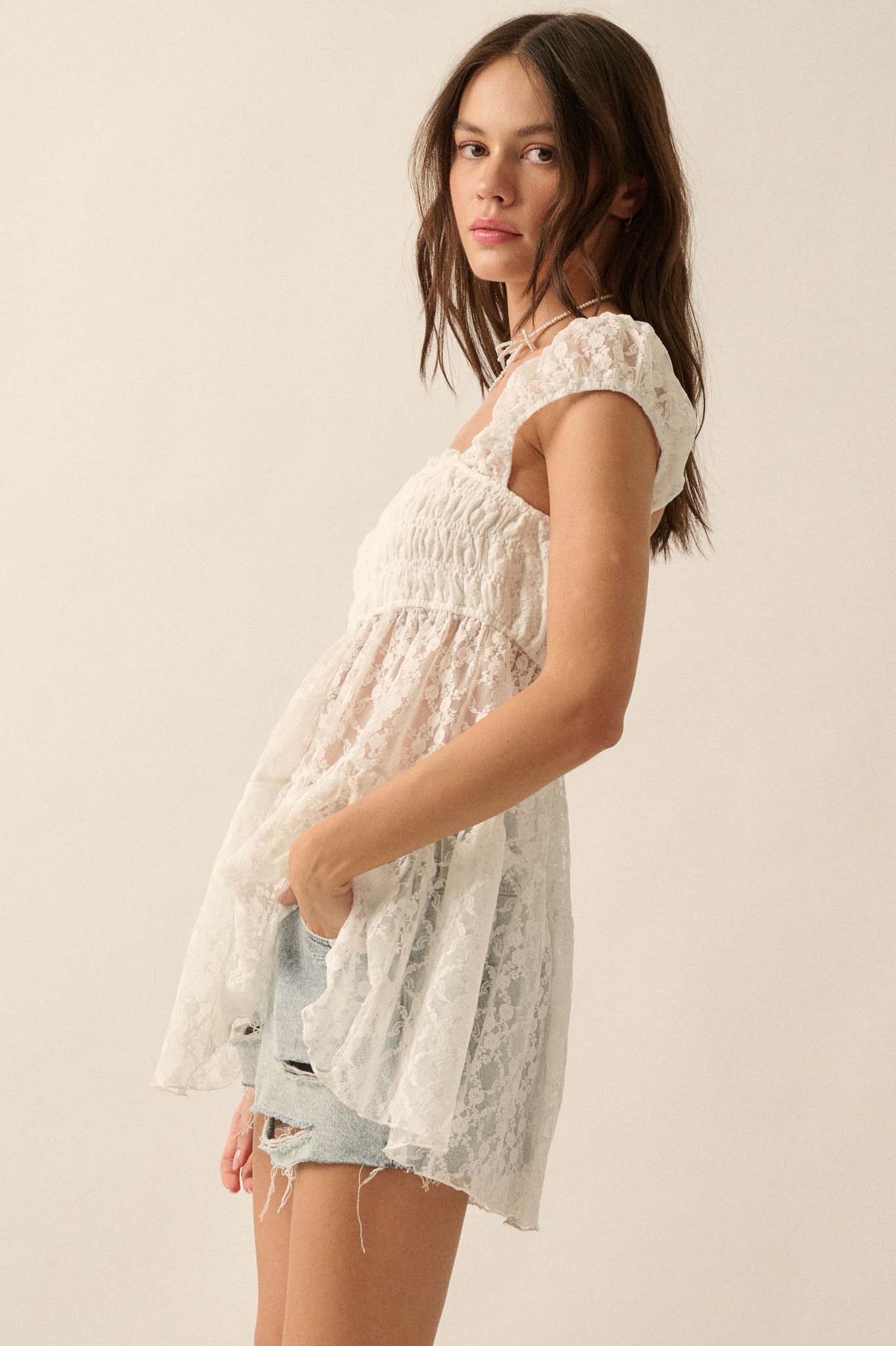 Purely Pretty Smocked Lace Babydoll Top - ShopPromesa