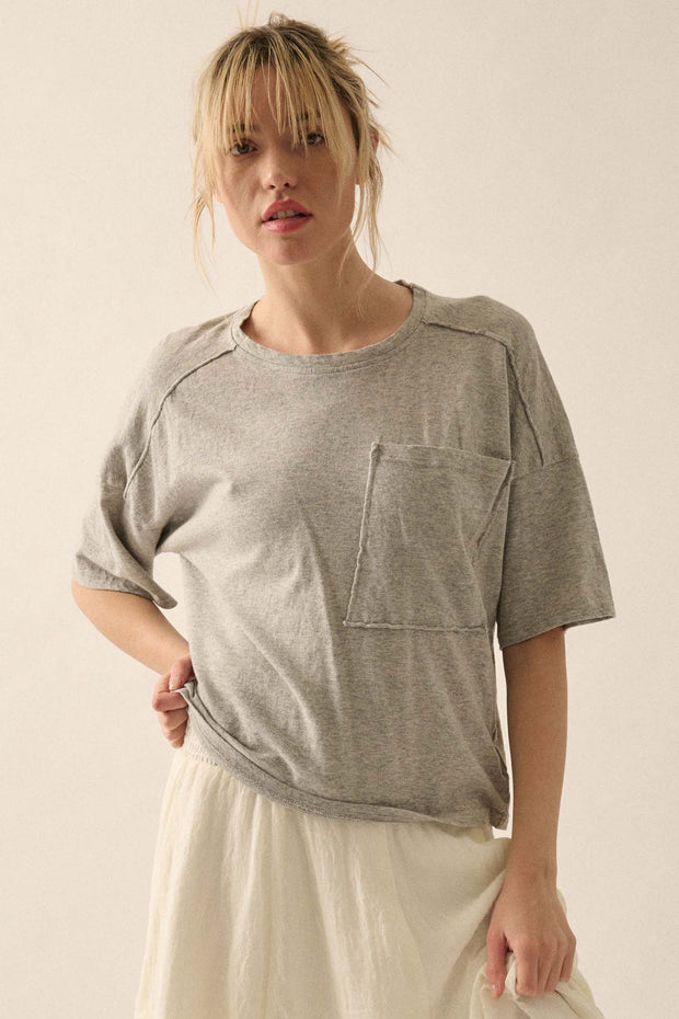 Easy Fit Raw-Edge Loose-Fit Pocket Tee - ShopPromesa