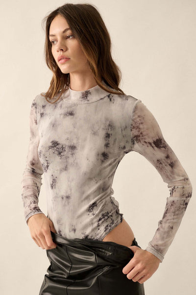 Smokeshow Tie-Dye Mesh Mock Neck Bodysuit - ShopPromesa