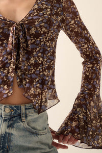 Sweet Violets Floral-Print Mesh Bell-Sleeve Top - ShopPromesa