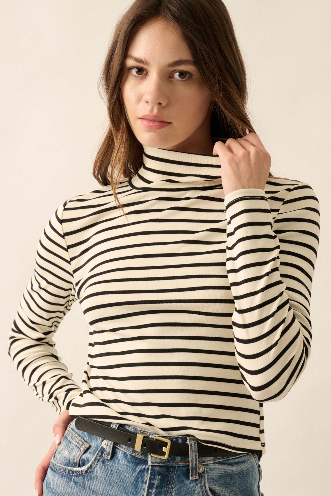 Inside the Lines Striped Turtleneck Top - ShopPromesa