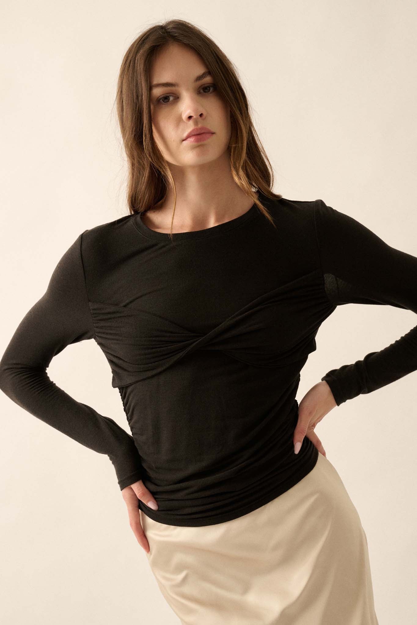 In a Twist Layered Twist-Front Baby Rib Top - ShopPromesa