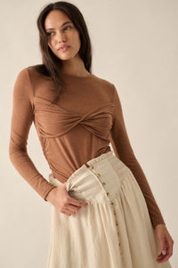 In a Twist Layered Twist-Front Baby Rib Top - ShopPromesa