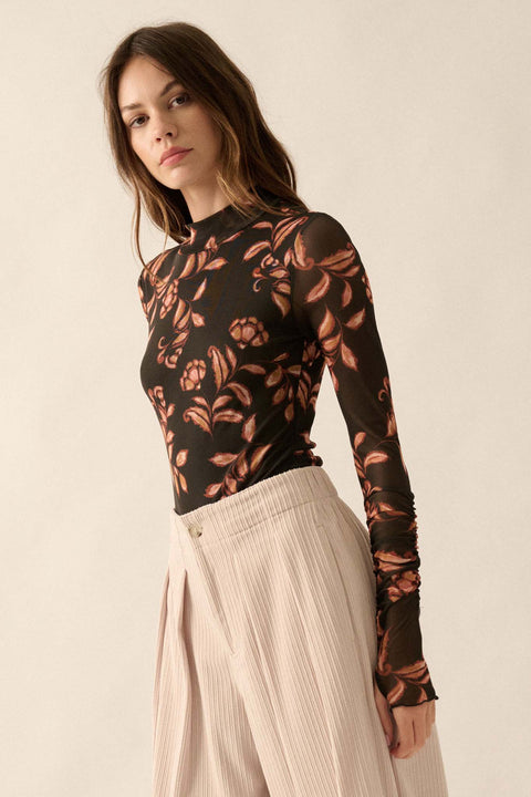 Festive Fall Floral Mesh Thumbhole Bodysuit - ShopPromesa