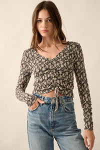 Bloom Boom Smocked Floral Mesh Drawstring Top - ShopPromesa