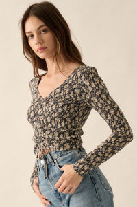 Bloom Boom Smocked Floral Mesh Drawstring Top - ShopPromesa