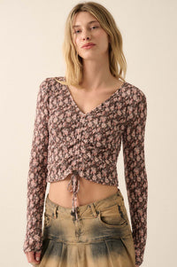 Bloom Boom Smocked Floral Mesh Drawstring Top - ShopPromesa