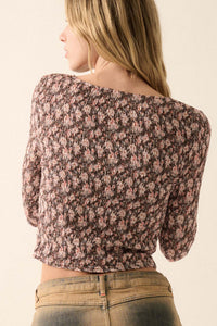 Bloom Boom Smocked Floral Mesh Drawstring Top - ShopPromesa