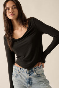 Over and Over Cowl Neck Bandana-Hem Baby Rib Top - ShopPromesa