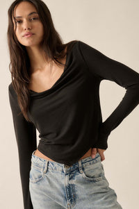 Over and Over Cowl Neck Bandana-Hem Baby Rib Top - ShopPromesa