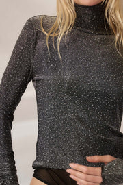 Glam Galaxy Studded Metallic Mock-Neck Bodysuit - ShopPromesa