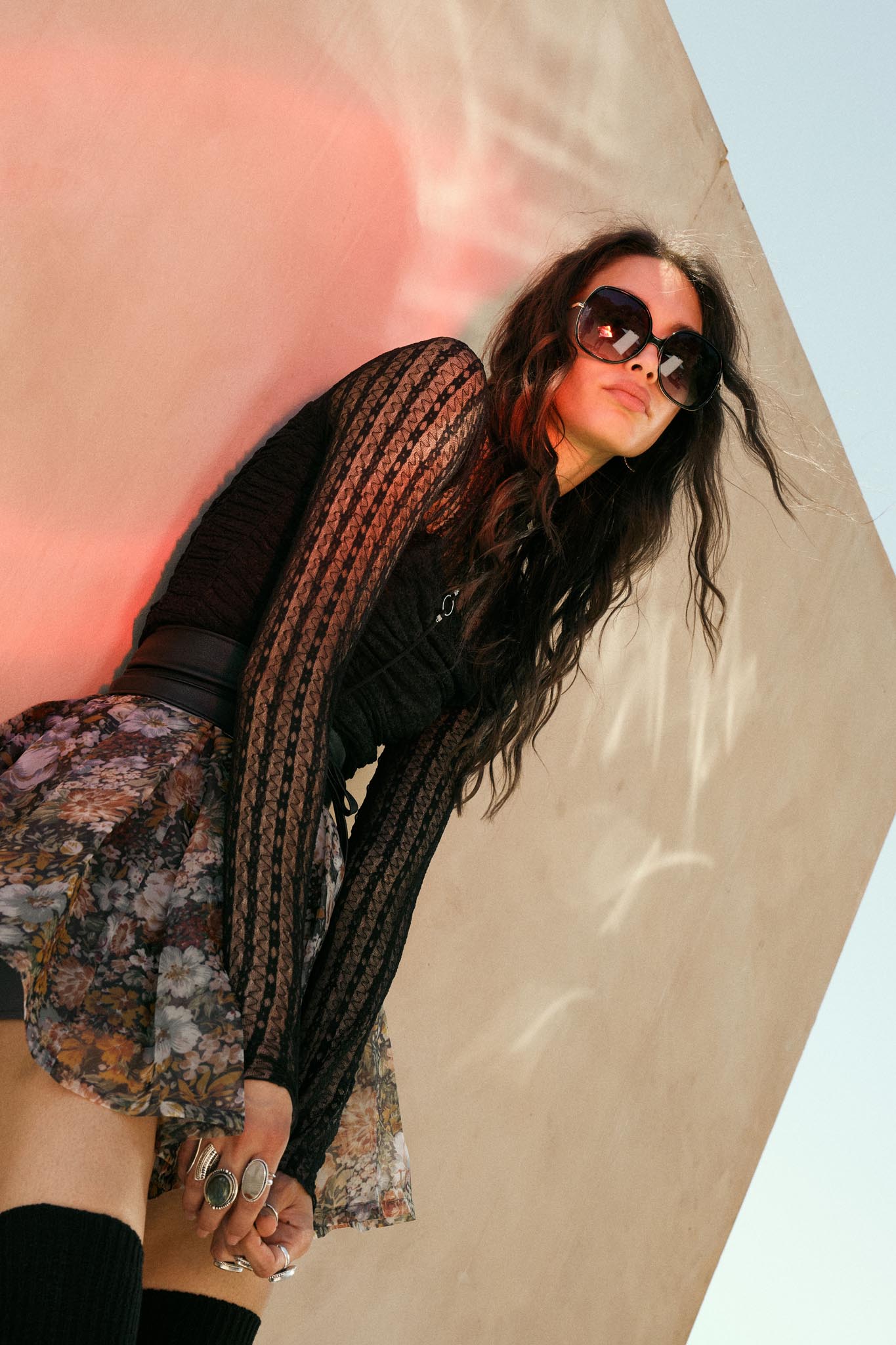 Belle Amour Ruched Striped Lace Mock-Neck Bodysuit