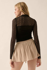 Belle Amour Ruched Striped Lace Mock-Neck Bodysuit - ShopPromesa