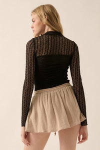 Belle Amour Ruched Striped Lace Mock-Neck Bodysuit - ShopPromesa