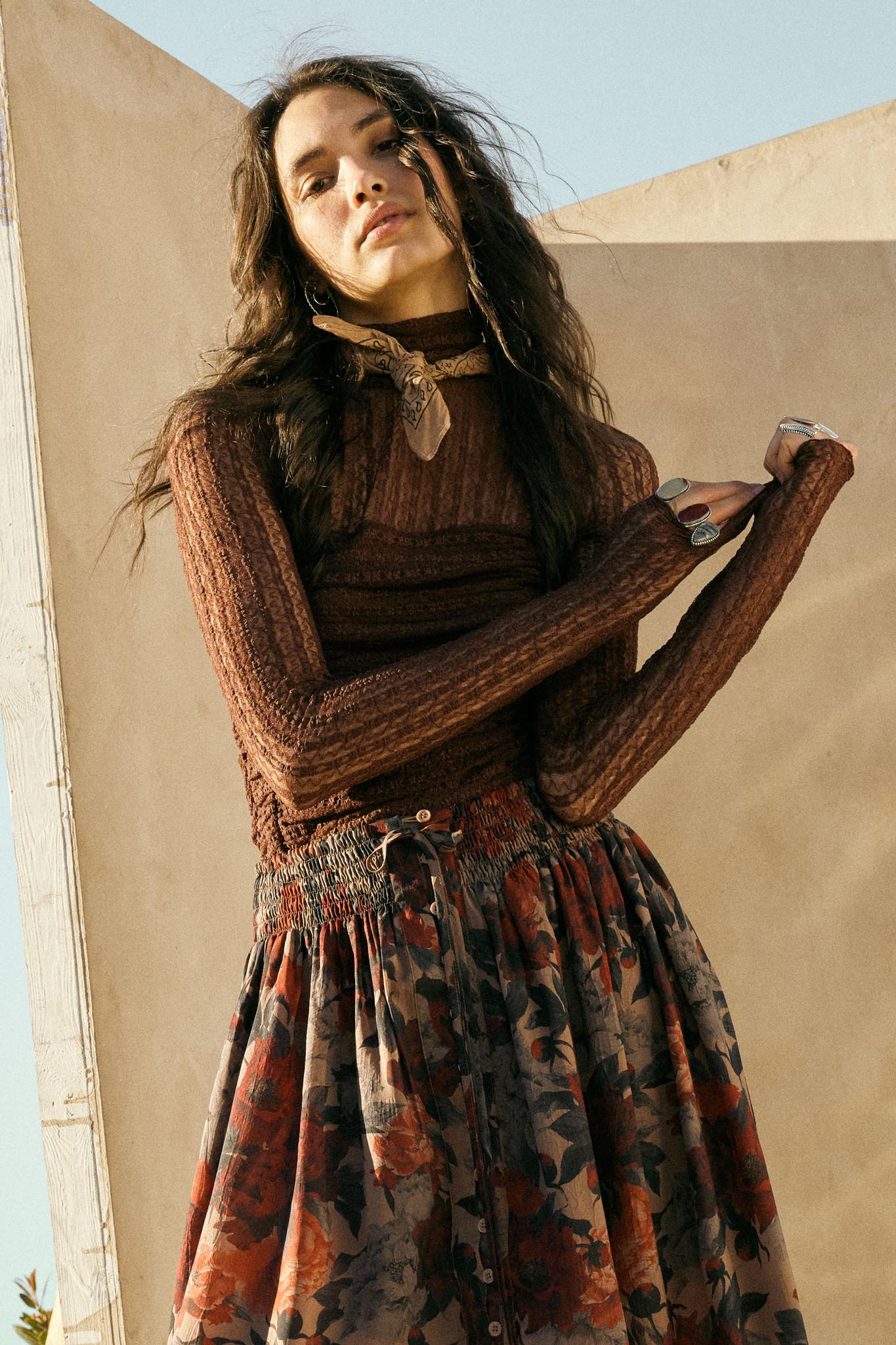 Belle Amour Ruched Striped Lace Mock-Neck Bodysuit