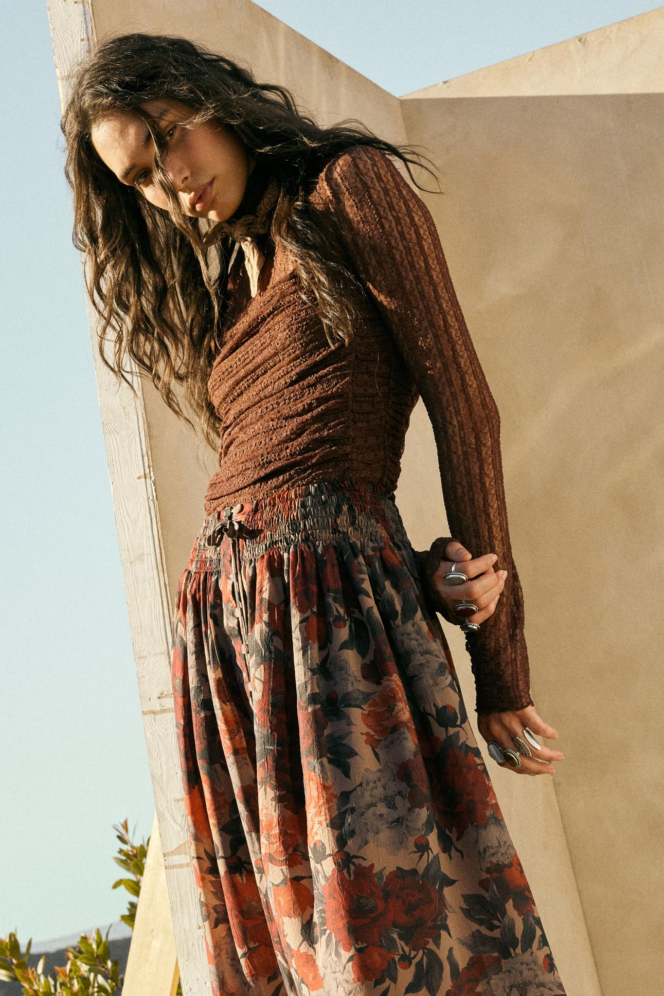 Belle Amour Ruched Striped Lace Mock-Neck Bodysuit