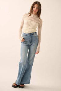 Belle Amour Ruched Striped Lace Mock-Neck Bodysuit - ShopPromesa