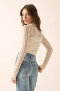 Belle Amour Ruched Striped Lace Mock-Neck Bodysuit - ShopPromesa