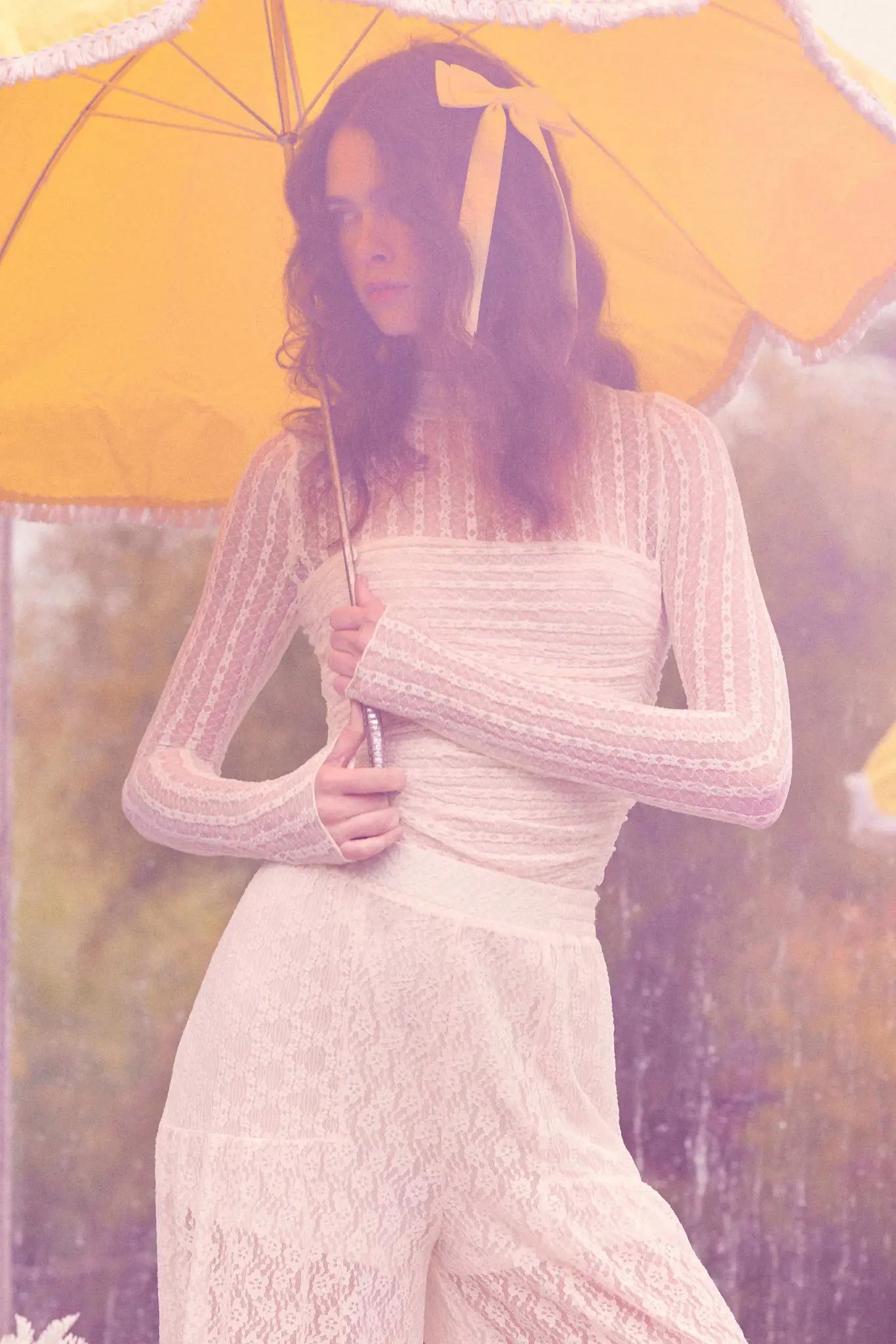 Belle Amour Ruched Striped Lace Mock-Neck Bodysuit - ShopPromesa