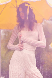 Belle Amour Ruched Striped Lace Mock-Neck Bodysuit - ShopPromesa