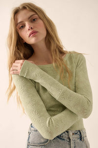 Petal Power Floral Jacquard Thumbhole Bodysuit - ShopPromesa