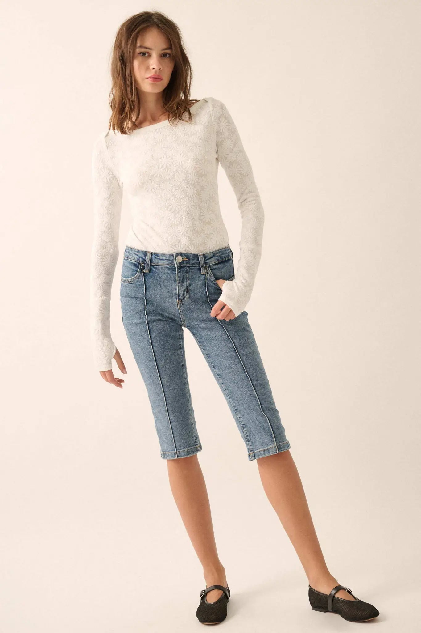 Petal Power Floral Jacquard Thumbhole Bodysuit