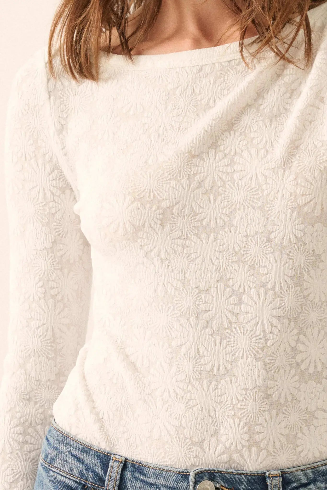 Petal Power Floral Jacquard Thumbhole Bodysuit