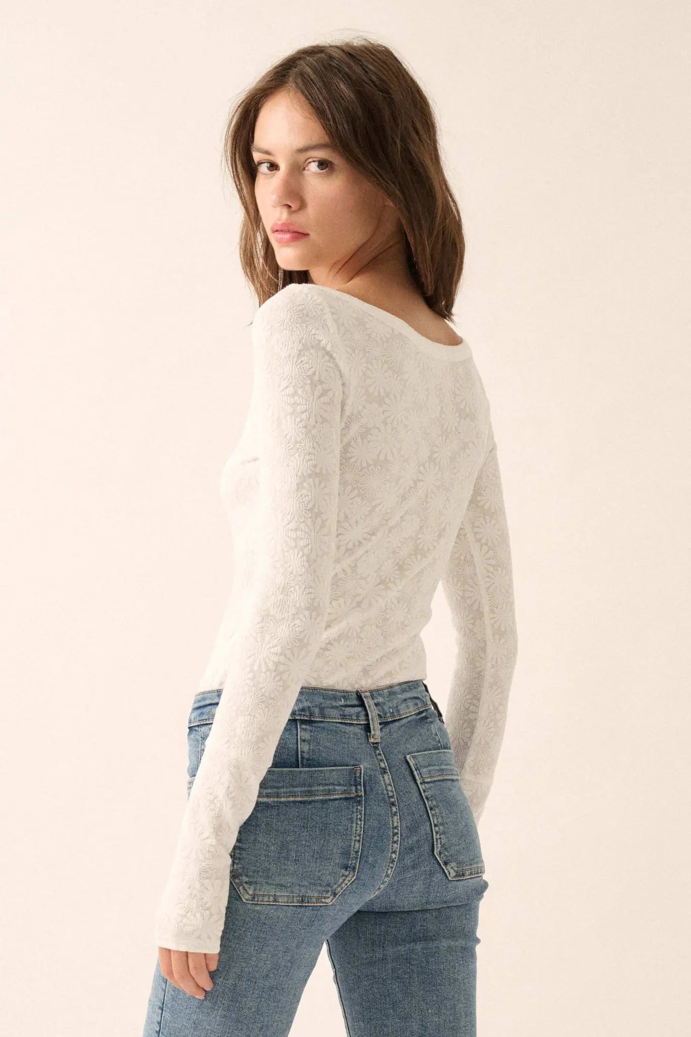 Petal Power Floral Jacquard Thumbhole Bodysuit