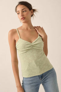 Pure Petals Floral Jacquard Ruched Cami Top - ShopPromesa