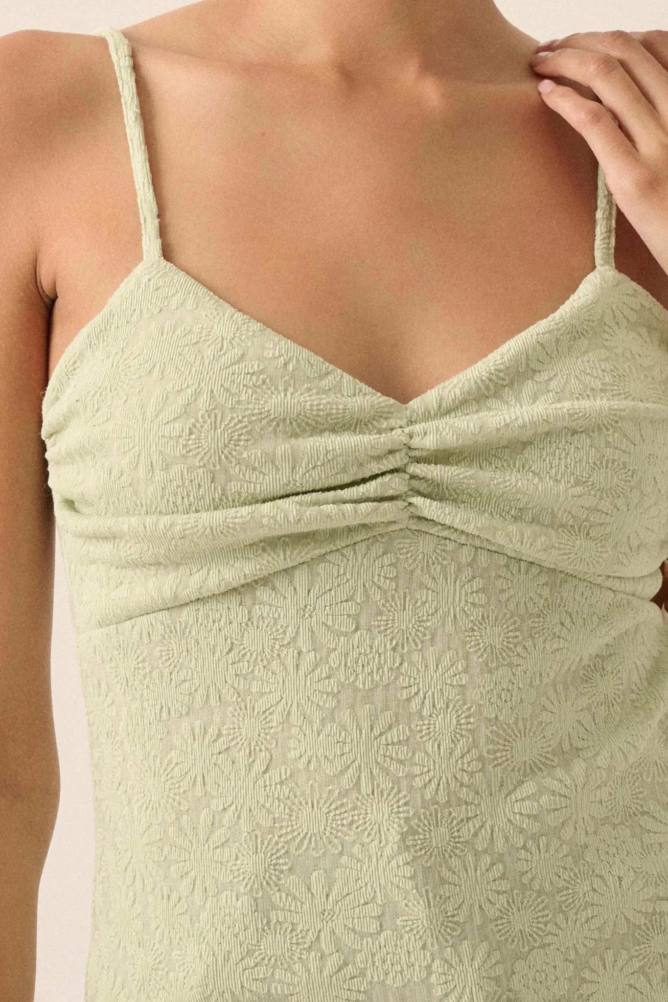 Pure Petals Floral Jacquard Ruched Cami Top - ShopPromesa