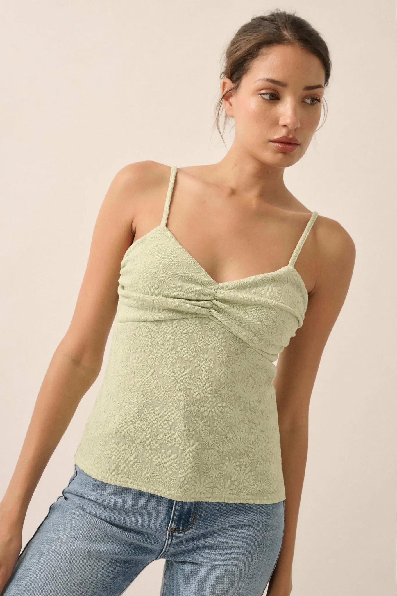 Pure Petals Floral Jacquard Ruched Cami Top - ShopPromesa