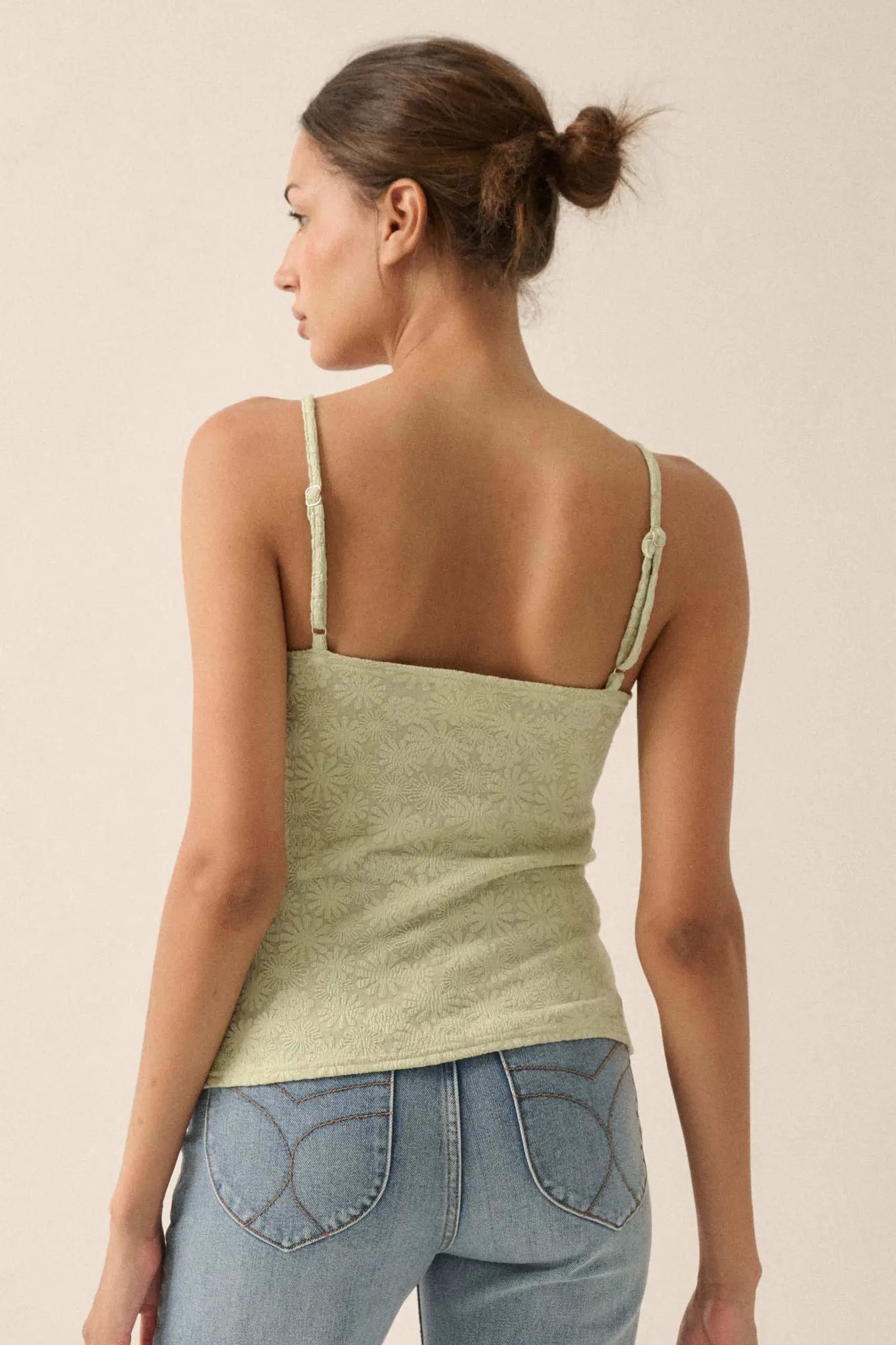 Pure Petals Floral Jacquard Ruched Cami Top - ShopPromesa