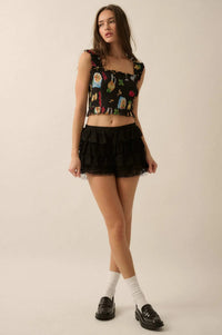 Ciao Bella Printed Mesh Smocked Cropped Tank Top - ShopPromesa
