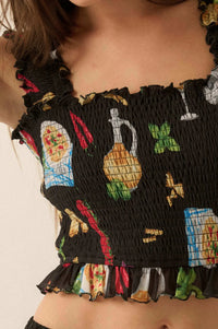 Ciao Bella Printed Mesh Smocked Cropped Tank Top - ShopPromesa