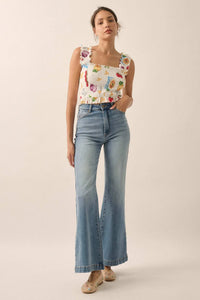 Ciao Bella Printed Mesh Smocked Cropped Tank Top - ShopPromesa