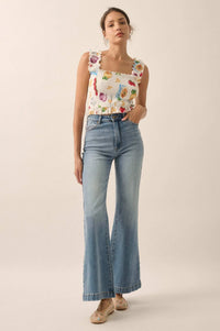 Ciao Bella Printed Mesh Smocked Cropped Tank Top - ShopPromesa