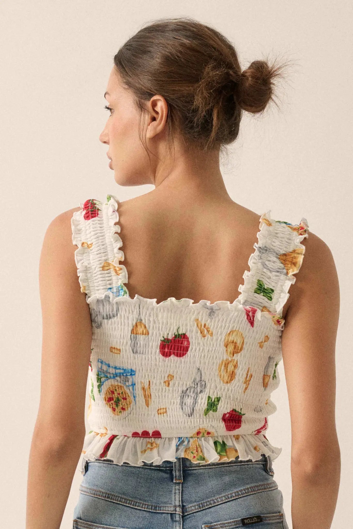 Ciao Bella Printed Mesh Smocked Cropped Tank Top - ShopPromesa