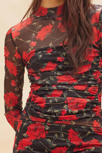 Blooming Love Ruched Floral Mesh Bodysuit - ShopPromesa