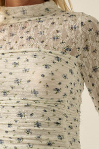 Forget Me Not Floral-Print Lace Ruched Bodysuit - ShopPromesa