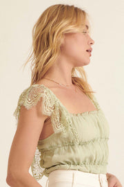 Gossamer Breeze Lace-Trimmed Ruffle Bodysuit - ShopPromesa