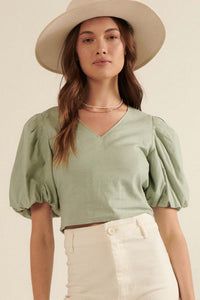 Like a Queen Puff-Sleeve V-Neck Blouse - ShopPromesa