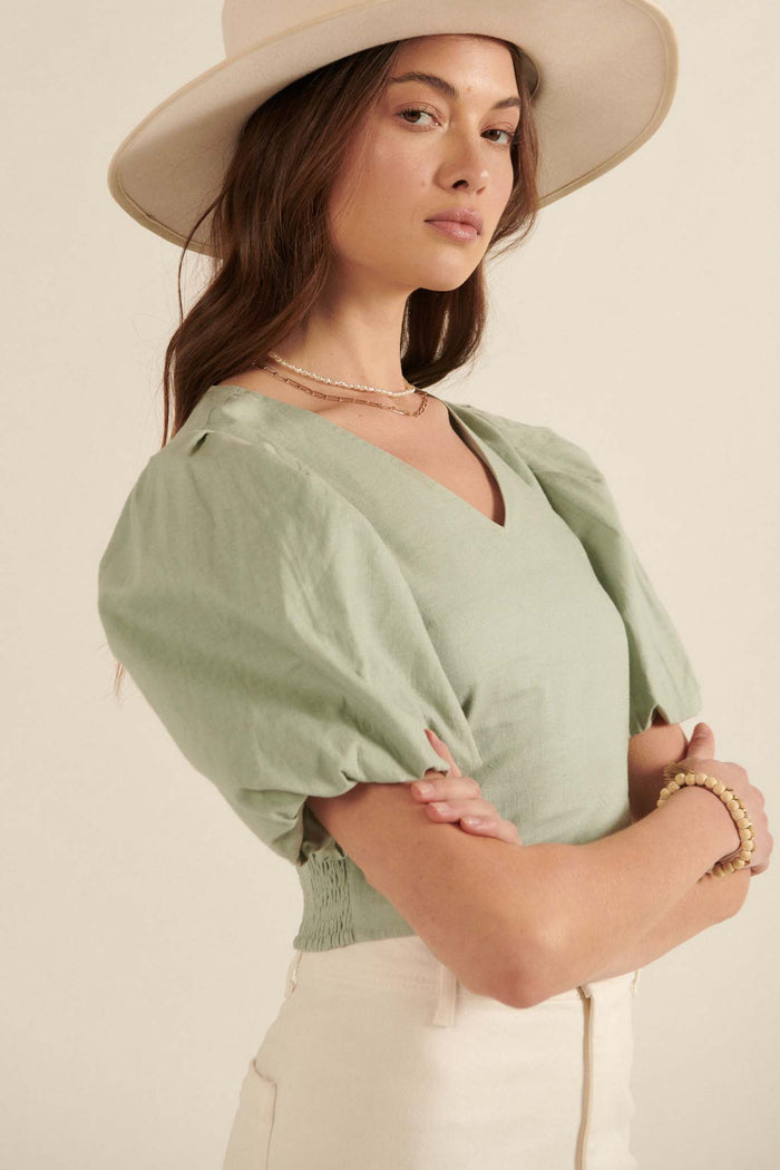 Like a Queen Puff-Sleeve V-Neck Blouse - ShopPromesa