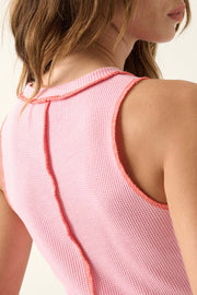 Live Loud Exposed-Seam Waffle Knit Tank Top